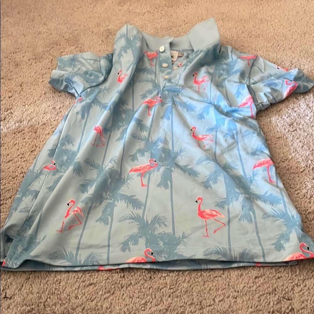 Goodfellow & Co Blue Flamingo Print Polo Shirt